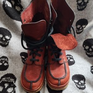 VINTAGE QUALICRAFT LEATHER COMBAT SPLIT TOE WEDGE BOOT 6.5  7 B